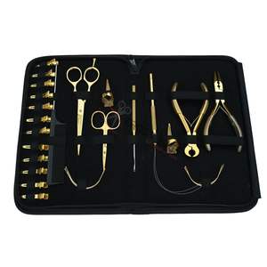 Kit d'outils tout-en-un pour extensions capillaires dorées avec pince à micro-anneaux, pince à retirer les perles, coupe-liens, aiguilles à coudre et ensemble de doigts de séparation - Product Image 1