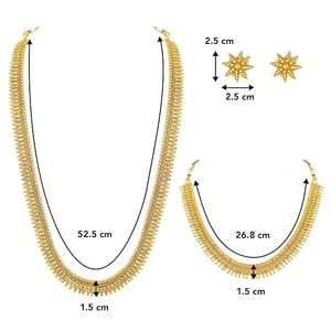 Conjunto de collar largo y gargantilla con diseño de flor chapado en oro clásico y aretes para mujer, joyería de diseñador para bodas y festividades. - Product Image 3