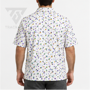Polo pour homme Trackstar, blanc, imprimé géométrique multicolore, manches courtes, col boutonné, chemise de golf, logo personnalisé - Product Image 2