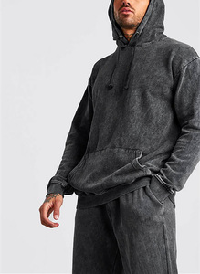 Ensemble de survêtement décontracté pour homme en coton délavé gris foncé, coupe ample, longueur intégrale, couleur unie, respirant, idéal pour l'automne - Product Image 4