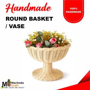 Cesta redonda de ratán, florero artesanal, 9 piezas - Product Image 1