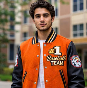 เสื้อแจ็คเก็ตเบสบอลแบบวาร์ซิตี้ ยูนิเซ็กซ์ แขนผ้าขนสัตว์ สไตล์อเมริกันคลาสสิก ตัวอักษรแบบ Letterman สไตล์ USA สตรีทแวร์ ทรงบอมเบอร์ ด้านหน้าเป็นมิตรกับสิ่งแวดล้อม - Product Image 5