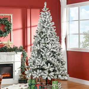 7.5ft Artificial Christmas <b>Tree</b> 210cm Flocked with 1300 Branches Detachable Base Green & White PE PVC Material Warm LED <b>Lights</b> - Product Image 2