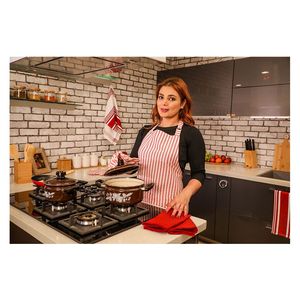 Tablier rayé rouge pour la cuisine professionnelle, la pâtisserie, les restaurants, les cafés, les boulangeries, la restauration et l'usage domestique - Product Image 1