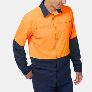 เสื้อทำงานแบบมีแถบสะท้อนแสงสั่งทำได้ตามต้องการ ขายส่ง บริการ OEM และ ODM ผลิตจากโพลีเอสเตอร์ สีพื้น - Product Image 3