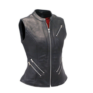 Women's <b>Leather</b> Vest Lightweight Genuine Cowhide <b>Sleeveless</b> <b>Jacket</b> Ladies Custom Embroidery Biker Waistcoat for Sale - Product Image 5