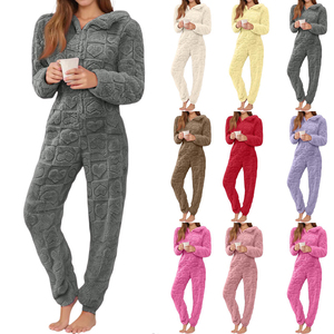 Pijama Enterizo con Capucha para Mujer, Manga Larga, Color Sólido, Tejido de Hilo Teñido, 100% Poliéster, Impermeable, con Cierre de Cremallera, Invierno, 220g - Product Image 4