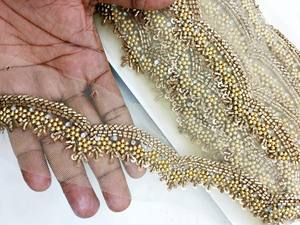 Encaje de Miel de Lujo Ecológico con Cuentas, Tela de Encaje con Bordado Francés y Patrón Geométrico para Vestidos de Novia Elegantes y de Noche - Product Image 2