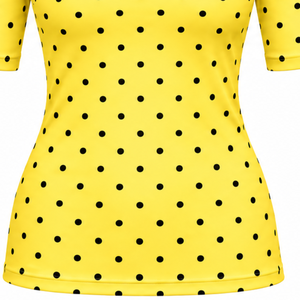 Yellow Polka Dot Women <b>Mock</b> <b>Neck</b> Short Sleeve T Shirt Slim Fit Printed Casual Stretch <b>Top</b> Fashion Summer Wear Wholesale Custom - Product Image 6