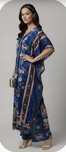 Robe longue kaftan pour femme en soie synthétique à plumes, coupe ample, élégante et discrète, idéale pour l'été, l'hiver, le printemps et l'automne - Product Image 2