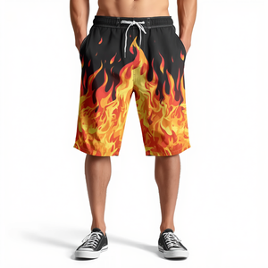 Shorts en coton pour hommes, longueur genou, taille mi-haute, tricotés, avec cordon de serrage, motif Ghost Flame, impression par sublimation - Product Image 4