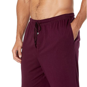 Deep Burgundy Tonal <b>Drawstring</b> Men Jersey Lounge Pyjama Pants Button Fly Elastic Waist <b>Trouser</b> - Product Image 4