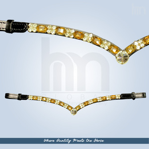 Frontal de Cheval de Dressage en Cuir de Luxe Personnalisé, Forme en V, avec Strass en Cristal Olive, Accessoires de Bridon en Gros, OEM - Product Image 2