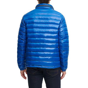 Veste matelassée bleue pour homme, col montant, coupe-vent, fermeture éclair, manteau d'hiver décontracté, coupe régulière, couleur unie, extérieur en polyester - Product Image 4