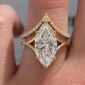 Anillo de Compromiso con Diamante Cultivado en Laboratorio de 3.02 CT, Corte Marquesa, para Mujer, Oro Sólido de 14K, Regalo de Lujo para Aniversario o Fiesta, para Enamorados - Product Image 1
