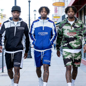 Windbreaker Stacked Pants and Sweat Shirts Nylon Tracksuit Men Zip up Polyester Two Piece Wind Break Short Set for Men's - Product Image 1