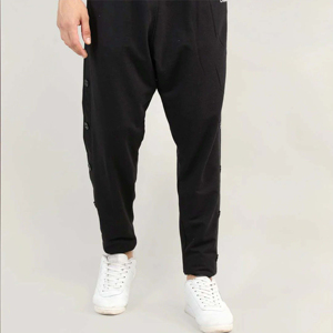 Men's <b>Black</b> Harem <b>Pants</b> With Button Closure Elastic Waist Casual Joggers Woven Fabric Midweight Spring Style - Product Image 2