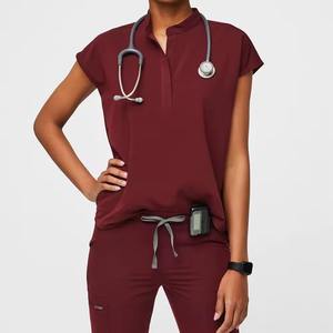Vente en gros de tenues médicales extensibles de haute qualité, à la mode, extensibles dans les quatre sens, uniformes d'infirmières personnalisés, ensembles d'uniformes médicaux tissés - Product Image 2