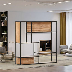 Étagères modernes écologiques et légères pour la maison, le bureau et le salon, en bois massif et structure en fer, solutions de rangement autoportantes - Product Image 4
