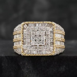Anillo de diamante de moissanita VVS cuadrado de Plata de Ley 925, joyería fina de oro macizo de 14K, anillo de diamante con corte Baguette para hombre estilo Hiphop - Product Image 1