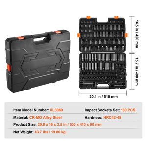 Set di chiavi a bussola a impatto da 130 pezzi 3/8'' e 1/2'' SAE Metric Drive Easy-A per riparazioni auto, in acciaio legato Cr-Mo a 6 punte - Product Image 6