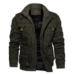 Men's Khaki Twill Workwear <b>pilot</b> <b>Jacket</b> Full Sleeve Stand Collar Autumn Solid Color Single Breasted Outerwear - Product Image 2