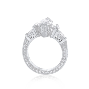 1.71 CT <b>Emerald</b> Cut Moissanite Three Stone Engagement <b>Ring</b> 925 <b>Silver</b> Rhodium Plated Party & Gift Jewelry - Product Image 3