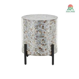 Table basse ronde moderne avec incrustation de nacre et pieds en métal, meubles de salon - Product Image 4