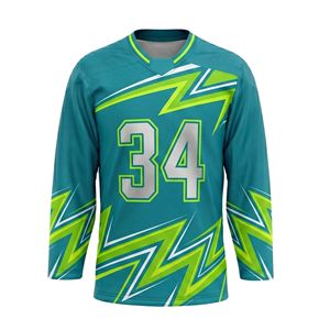 Uniforme de Hockey Sublimado con Gráfico de Rayo Neón Verde Azulado, Camiseta Deportiva de Manga Larga con Cuello en V, Absorbente de Humedad, para Entrenamiento - Product Image 2