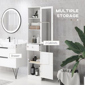 Meuble de rangement de salle de bain moderne blanc, étroit et haut, avec porte en acrylique et tiroir en MDF, idéal pour hôtels, salons, appartements, centres commerciaux - Product Image 4