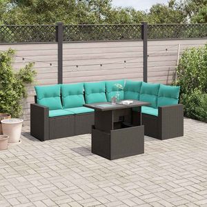 Divano da 7 pezzi in Poly Rattan nero con cuscini eleganti mobili da esterno - Product Image 1