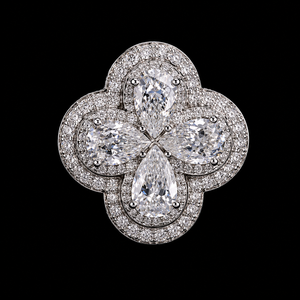 Nouvelle bague de luxe pour femme en forme de fleur, style hip-hop, avec moissanite taille poire, sertie pavé, en or blanc 14K, monture à griffes, bijoux de mariage - Product Image 3