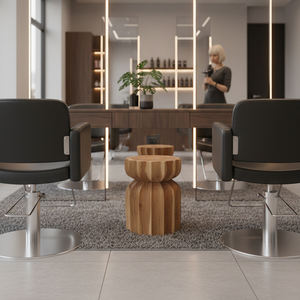 เก้าอี้ไม้สักธรรมชาติลายไม้แบบริบบิ้น งานแฮนด์เมดทันสมัย โต๊ะข้างไม้เนื้อแข็ง สำหรับโรงแรม ห้องนอน ทางเข้าบ้าน บูติก คาเฟ่ ร้านค้า - Product Image 6