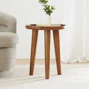 <b>Rustic</b> Wooden Side Table With <b>Shelf</b> Black Metal Frame Living Room Accent With Plant Bowl Books - Product Image 3