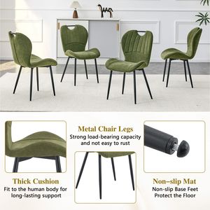 Set di 4 Sedie da Pranzo in Tessuto Verde Oliva con Maniglia Integrata, Telaio in Metallo Nero e Piedini Regolabili per Uso Domestico - Product Image 6