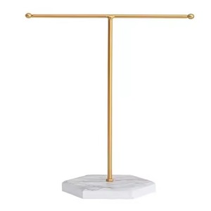 Présentoir à bijoux en métal doré avec crochets pour colliers, boucles d'oreilles et bagues, plateau de rangement pour coiffeuse et commode à domicile - Product Image 4