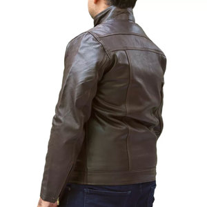 Chaqueta de Cuero Genuino para Hombre, Diseño Nuevo, Cuello Alto, Mangas Largas, Estilo Vintage, con Capucha y Logotipo Frontal, Ropa Urbana de Otoño - Product Image 2