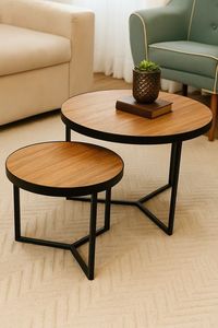 Unique Iron <b>Nesting</b> <b>Table</b> With Wooden Top Set For Creative Living Room Interior Design Furniture - Product Image 5