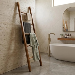 Étagères échelle minimalistes en bois pour salle de bain, salon, chambre, porte-serviettes et organisateur de décoration de style farmhouse - Product Image 6