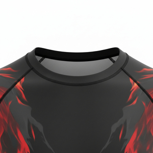 Men's MMA Full Sleeve Rash Guard Fire <b>Flame</b> Print Front Logo UPF50+ Quick Dry 160g Polyester Compression <b>Shirt</b> - Product Image 3