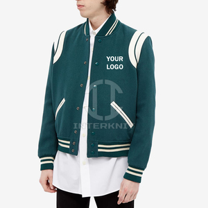 Chaqueta Bomber de Invierno Personalizada con Logotipo OEM, Chaqueta Letterman Verde para Hombre, Informal, de Alta Calidad, Elástica, de Lana, con Insignia Universitaria de Béisbol - Product Image 1