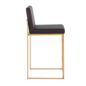 Sgabello da bancone Fuji High Back contemporaneo di Fuji, set di 2 sgabelli da bar moderni in acciaio dorato e similpelle nera - Product Image 3