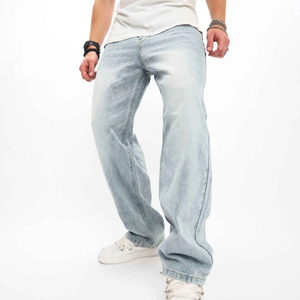 Jeans en denim délavé pour homme, coupe droite, coupe ample, taille mi-haute, en coton, décontractés, pour le printemps. - Product Image 1