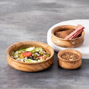 Ensemble de 3 bols à salade en bois d'acacia naturel, bords arrondis, pour servir, mélanger, contenants pour fruits, pâtes, restaurant, vente en gros - Product Image 2