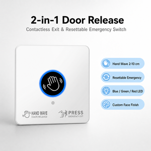 Interrupteur intelligent sans contact pour ouverture de porte et sortie d'urgence (2 en 1 réinitialisable) avec détection infrarouge automatisée et cryptée, à fixation murale - Product Image 2