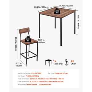 Ensemble de table de bar 5 pièces, table carrée de 35 pouces avec 4 tabourets, design à bords arrondis - Product Image 3