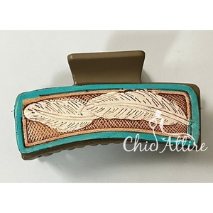 2026 Wholesale Hand Tooled Feather Hair Claw <b>Clip</b> for Women's Turquoise Boho Hair <b>Clamp</b> Handmade Boutique Girls Hair Accessories - Product Image 1
