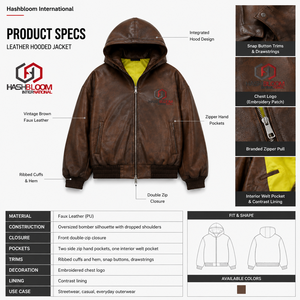 Chaqueta Bomber Holgada de Cuero Sintético Granulado para Hombre, Estilo Aviador, 80GSM, Acabado Pintado a Mano con Aerógrafo, Ropa Urbana - Product Image 5