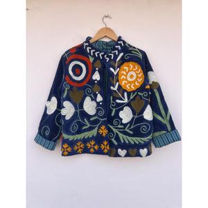 High Quality Cotton Suzani Velvet Knitted Embroidery Bohemian Floral Applique Button Reversible Eco-Friendly Autumn Winter - Product Image 6