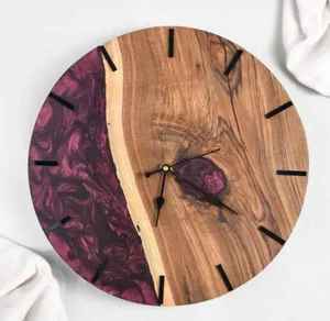 Luxury Purple Nebula Epoxy Resin <b>Wall</b> <b>Clock</b> Live Edge Wood Slab Round <b>Silent</b> Hanging Watch for Modern Living Room <b>Wall</b> Art - Product Image 1
